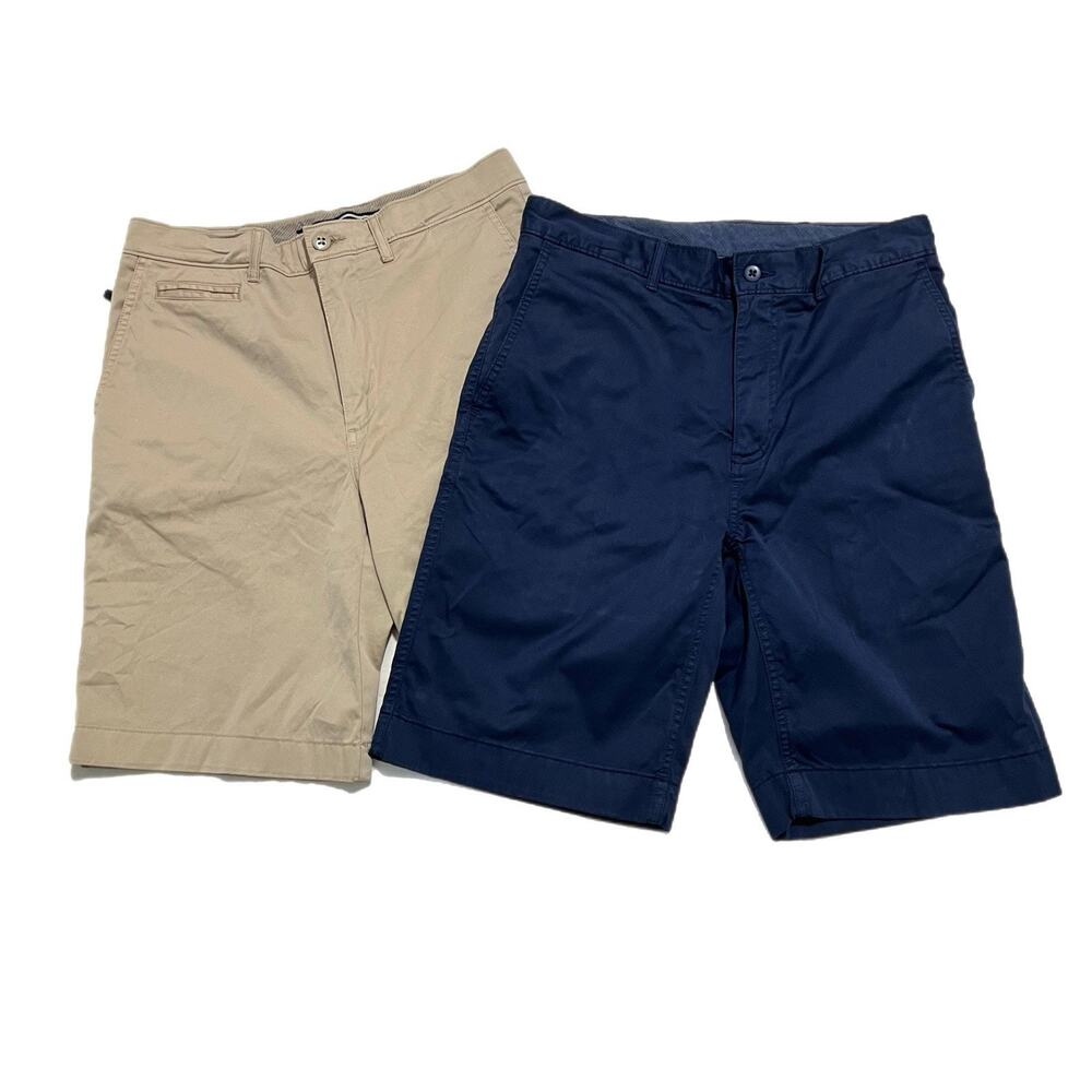 Lot Of 2 Cremieux Men 30 Blue Khaki Stretch Chino Shorts 9” Flat Front Cotton